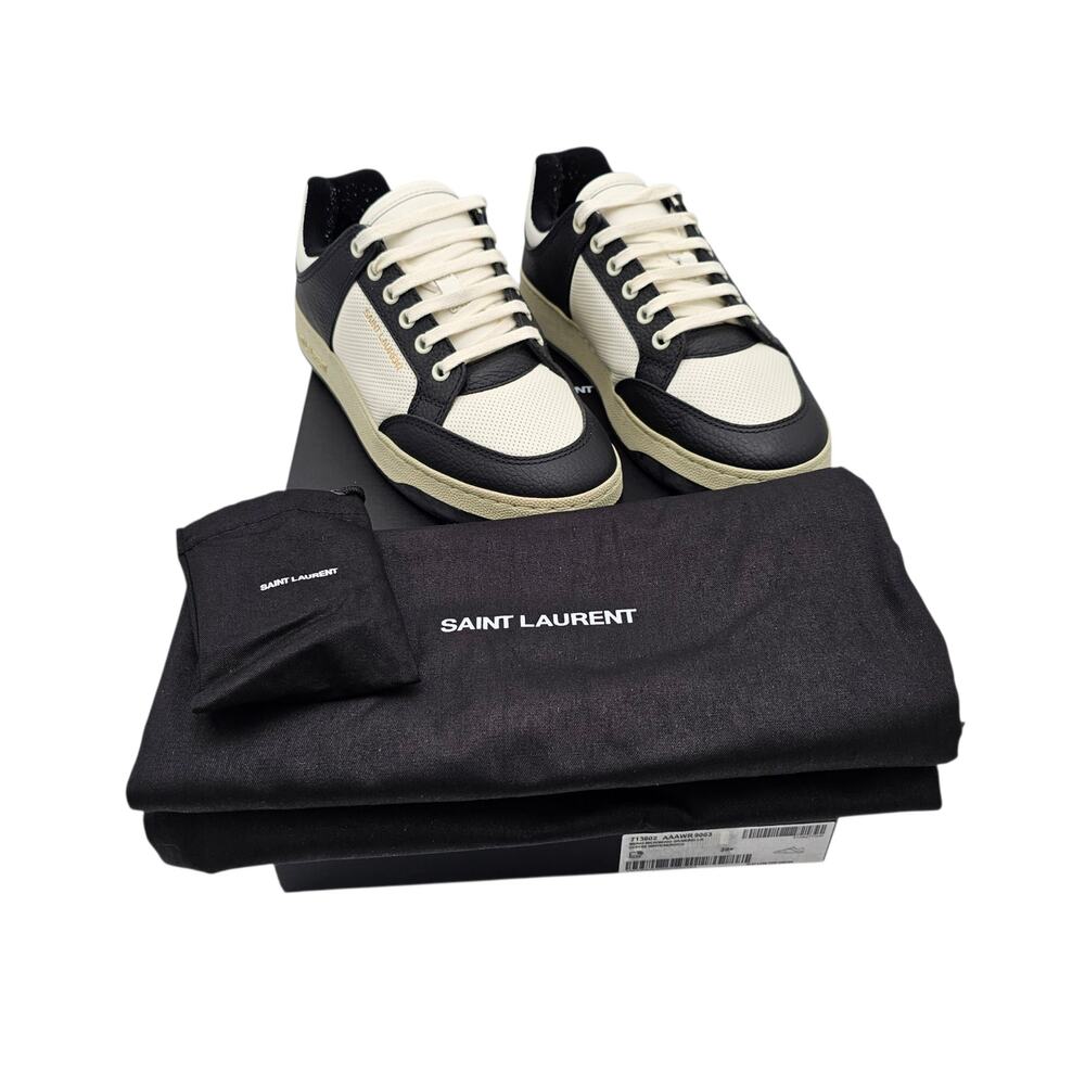 Saint Laurent SL61 Low Top Sneaker Black White Leather Size 39.5 US 9.5 - Picture 2 of 13